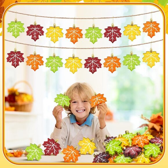 Fall Thanksgiving Maple Leaf Ornament Candy Corn Plastic Harvest Hanging Pendant - Picture 2 of 6